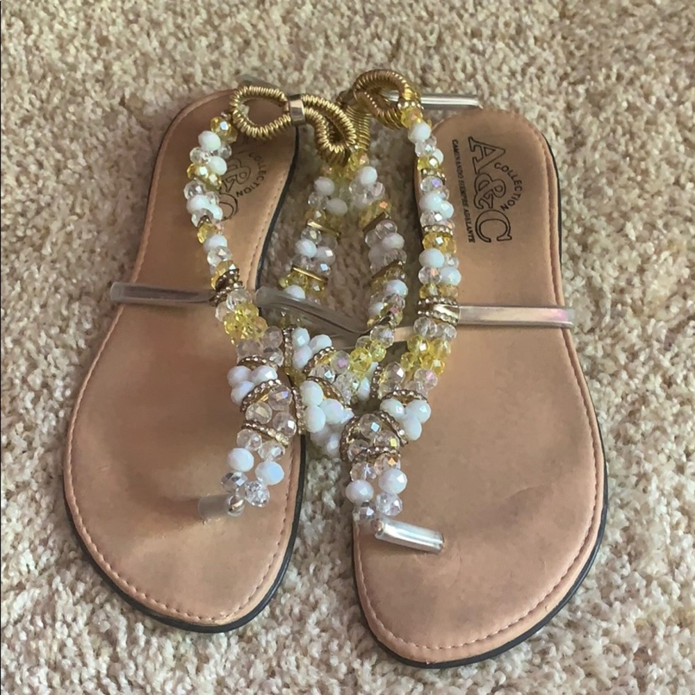 Gorgeous crystal yellow beaded flat sandals